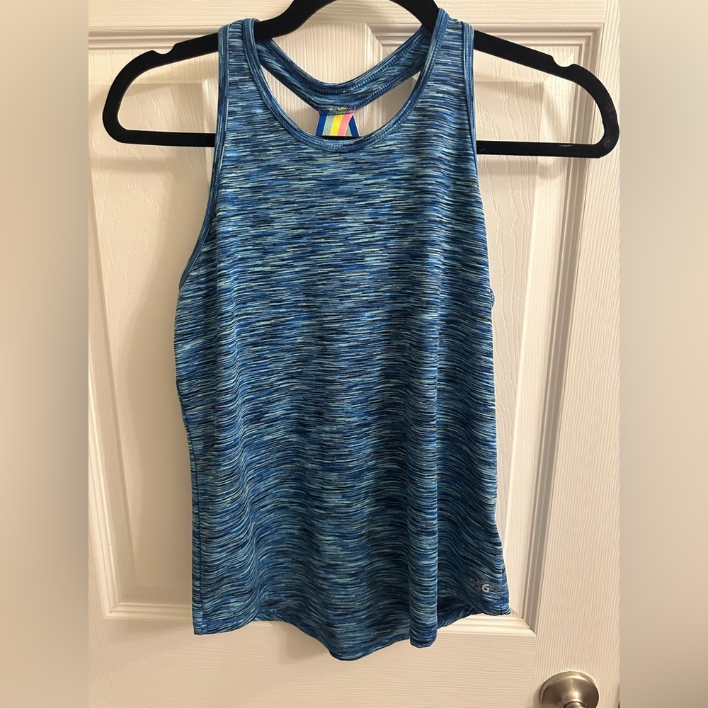 DSG athletic sleeveless tank top with open back blue size girls L large (14)